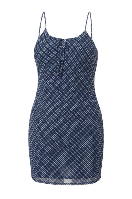 Trendyol Curve Damen Blau Kariert Midi Ärmellos Casual A-Linie Große Größen Kleid - Image 5