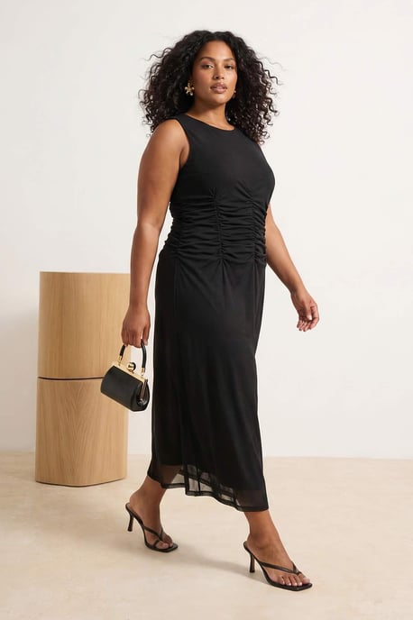 Trendyol Curve Damen Schwarz Animal-Print Midi Ärmellos Elegant/Abend Bodycon Große Größen Kleid - Image 1