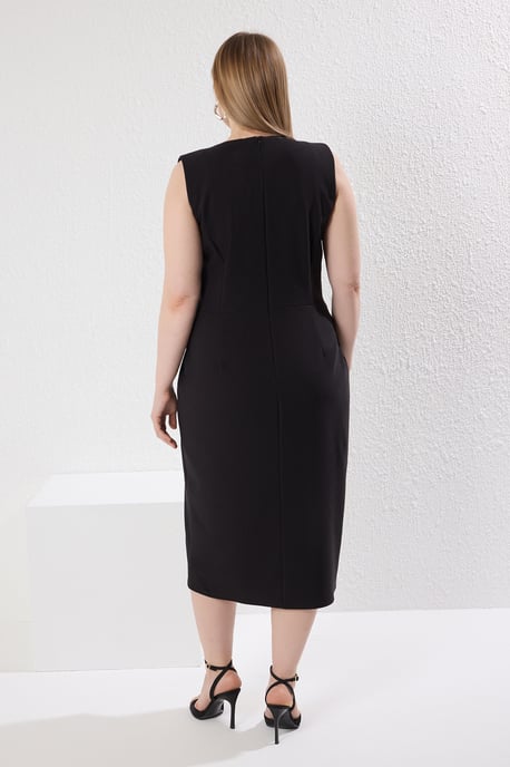 Trendyol Curve Damen Schwarz Einfarbig Midi Ärmellos Business Blazer Kleid Große Größen Kleid - Image 4