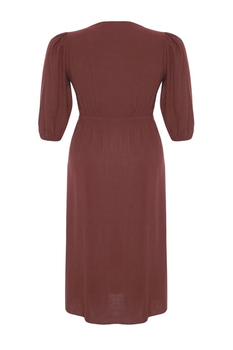 Trendyol Curve Damen Braun Einfarbig Midi 3/4-Arm Casual A-Linie Große Größen Kleid - Image 5