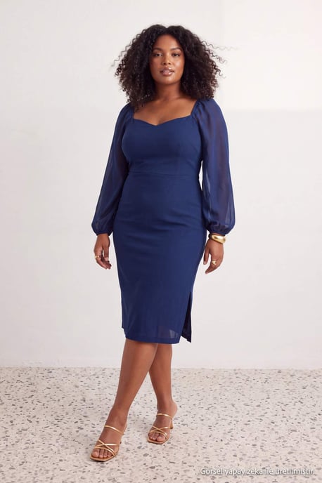 Trendyol Curve Midi-bodyconkleid, einfarbig, große Größen - Grün - Image 2