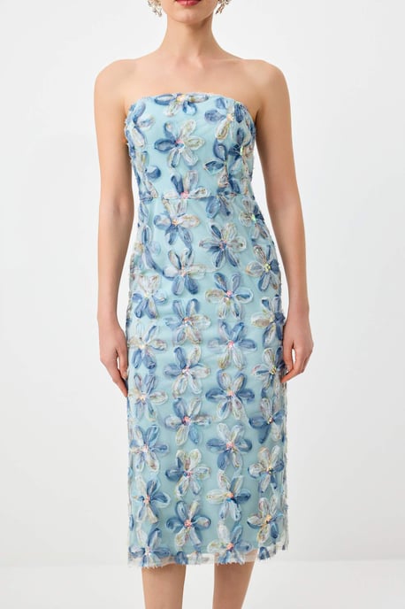 TRENDYOLMİLLA Damen Blau Geblümt Midi Ärmellos Gerade Kleider - Image 2