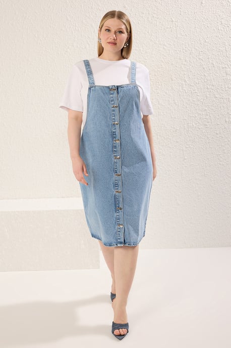 Trendyol Curve Damen Blau Einfarbig Midi Ärmellos Casual Gilet Große Größen Kleid - Image 1