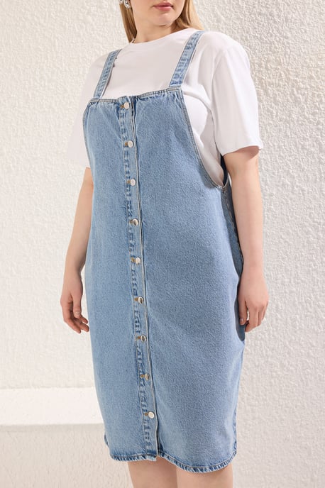 Trendyol Curve Damen Blau Einfarbig Midi Ärmellos Casual Gilet Große Größen Kleid - Image 2