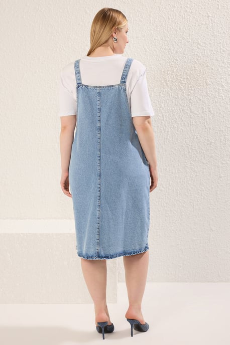 Trendyol Curve Damen Blau Einfarbig Midi Ärmellos Casual Gilet Große Größen Kleid - Image 4
