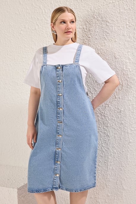 Trendyol Curve Damen Blau Einfarbig Midi Ärmellos Casual Gilet Große Größen Kleid - Image 6