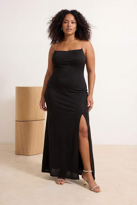 Trendyol Curve Damen Schwarz Einfarbig Maxi Ärmellos Elegant/Abend A-Linie Große Größen Kleid - Image 1