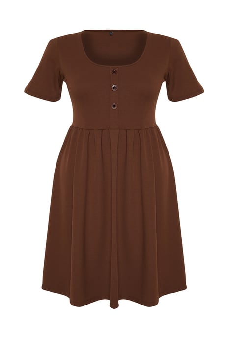 Trendyol Curve Midikleid, A-Linie, kurz, casual, große Größen - Braun - Image 5