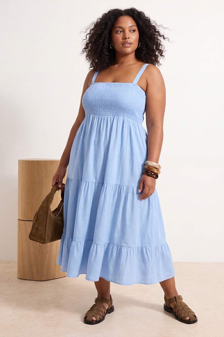 Trendyol Curve Einfarbiges Skaterkleid, midi, ärmellos, große Größen - Blau - Image 2