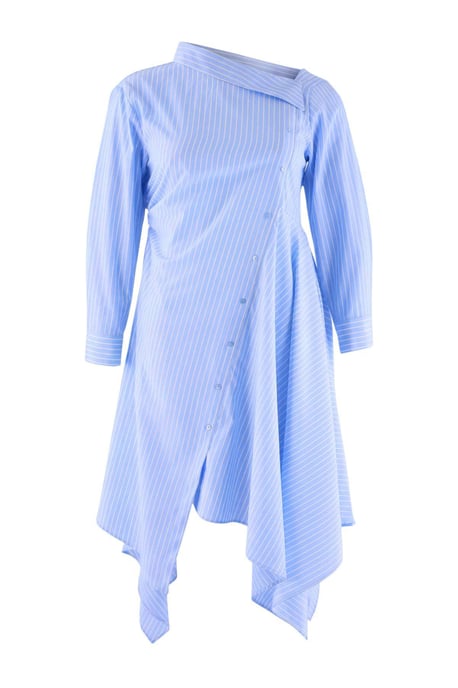 Trendyol Curve Damen Blau Gestreift Midi Lang A-Linie Große Größen Kleid - Image 4