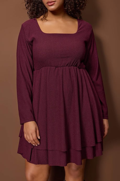Trendyol Curve Damen Lila Einfarbig Kurz / Mini Lang Casual Skater Große Größen Kleid - Image 2