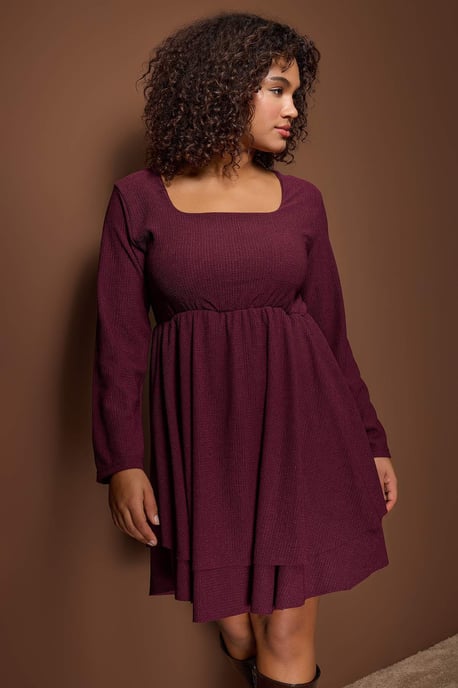 Trendyol Curve Damen Lila Einfarbig Kurz / Mini Lang Casual Skater Große Größen Kleid - Image 4