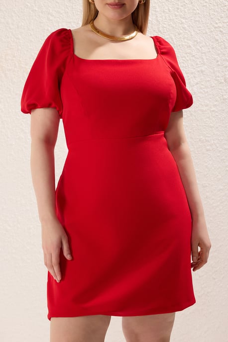 Trendyol Curve Damen Rot Einfarbig Kurz / Mini Kurz Casual A-Linie Große Größen Kleid - Image 2