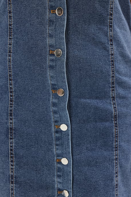 Trendyol Curve Damen Blau Einfarbig Kurz / Mini Ärmellos Casual Gerade Große Größen Kleid - Image 2