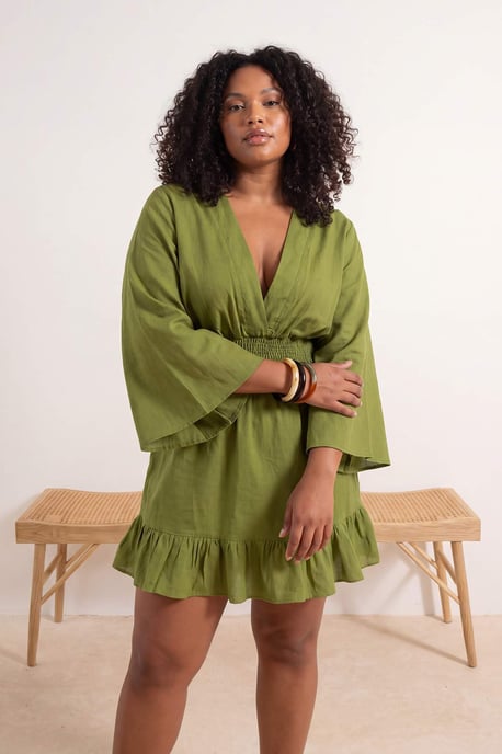 Trendyol Curve Damen Grün Einfarbig Kurz / Mini Lang Strandmode Skater Große Größen Kleid - Image 6