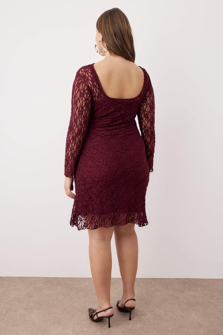 Trendyol Curve Damen Lila Einfarbig Kurz / Mini Lang Casual A-Linie Große Größen Kleid - Image 4