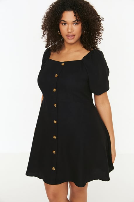 Trendyol Curve Damen Schwarz Einfarbig Kurz / Mini Kurz Casual A-Linie Große Größen Kleid - Image 2