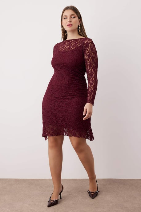 Trendyol Curve Damen Lila Einfarbig Kurz / Mini Lang Casual A-Linie Große Größen Kleid - Image 6
