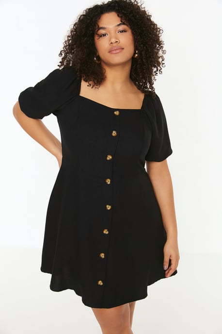 Trendyol Curve Damen Schwarz Einfarbig Kurz / Mini Kurz Casual A-Linie Große Größen Kleid - Image 6