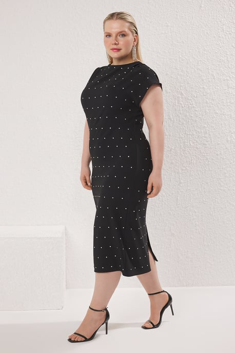 Trendyol Curve Damen Schwarz Einfarbig Kurz / Mini Ärmellos Elegant/Abend A-Linie Große Größen Kleid - Image 4