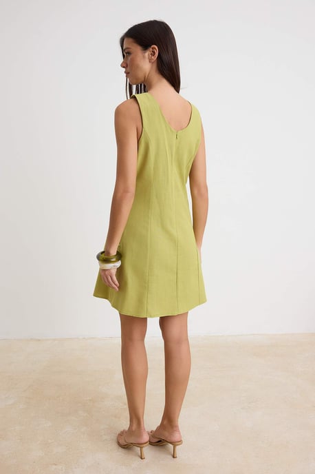 TRENDYOLMİLLA Damen Grün Einfarbig Kurz / Mini Ärmellos A-Linie Kleider - Image 5