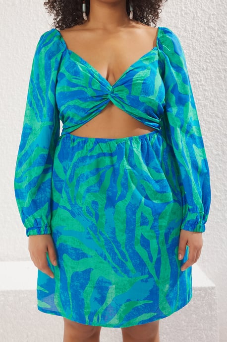 Trendyol Curve Damen Mehrfarbig Grafik Kurz / Mini Lang Strandmode Gerade Große Größen Kleid - Image 2