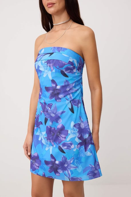 TRENDYOLMİLLA Damen Blau Geblümt Kurz / Mini Ärmellos Bodycon Kleider - Image 2