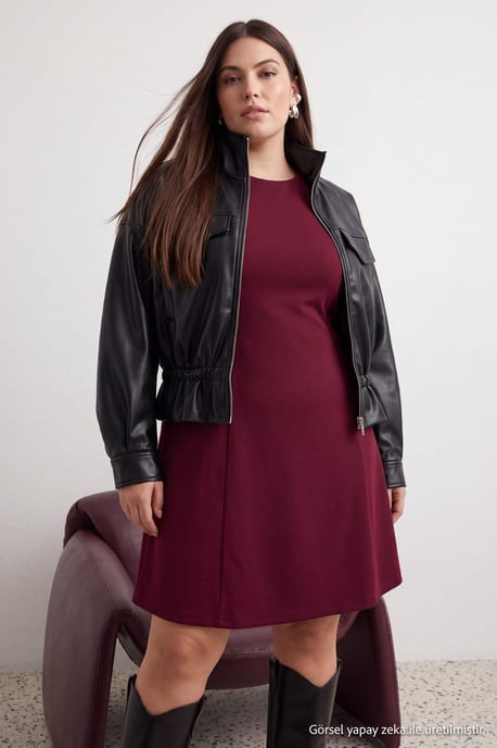 Trendyol Curve Damen Lila Einfarbig Kurz / Mini Lang A-Linie Große Größen Kleid - Image 2