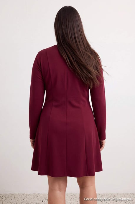 Trendyol Curve Damen Lila Einfarbig Kurz / Mini Lang A-Linie Große Größen Kleid - Image 4