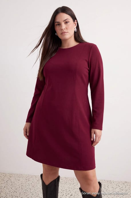 Trendyol Curve Damen Lila Einfarbig Kurz / Mini Lang A-Linie Große Größen Kleid - Image 6