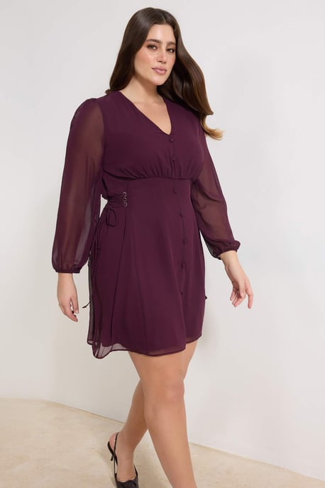 Trendyol Curve Damen Lila Einfarbig Kurz / Mini Lang Abend / Alltag Skater Große Größen Kleid - Image 1