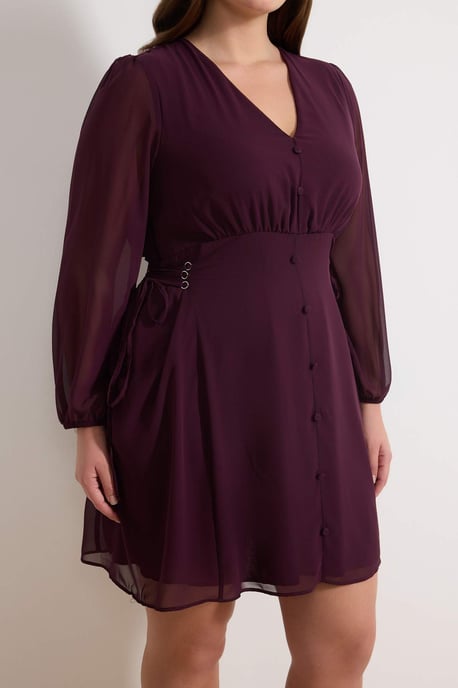 Trendyol Curve Damen Lila Einfarbig Kurz / Mini Lang Abend / Alltag Skater Große Größen Kleid - Image 2
