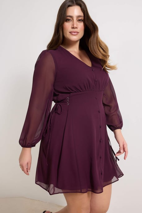 Trendyol Curve Damen Lila Einfarbig Kurz / Mini Lang Abend / Alltag Skater Große Größen Kleid - Image 6