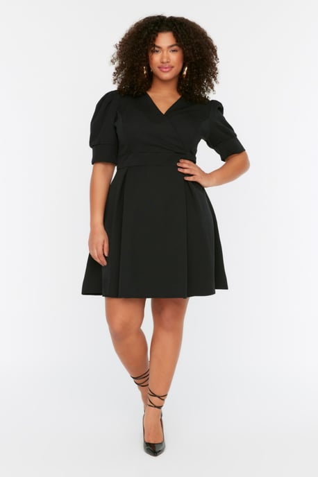 Trendyol Curve Damen Schwarz Einfarbig Kurz / Mini Kurz Abend / Alltag A-Linie Große Größen Kleid - Image 1