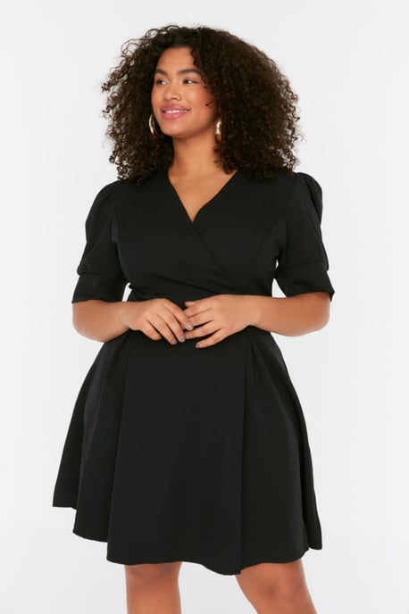 Trendyol Curve Damen Schwarz Einfarbig Kurz / Mini Kurz Abend / Alltag A-Linie Große Größen Kleid - Image 2