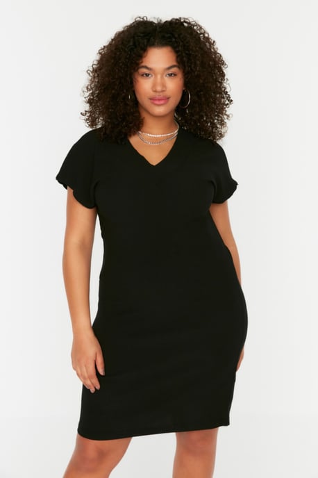 Trendyol Curve Damen Schwarz Einfarbig Kurz / Mini Kurz Elegant/Abend Gerade Große Größen Kleid - Image 2