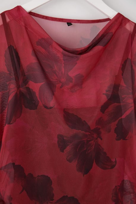 Trendyol Curve Damen Rot Geblümt Kurz / Mini Lang Casual A-Linie Große Größen Kleid - Image 5