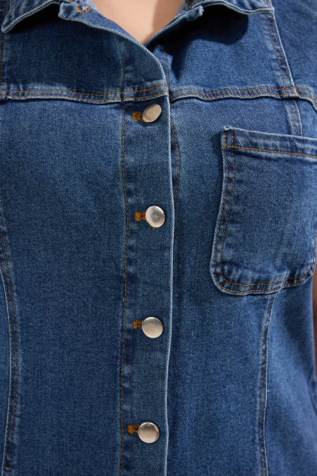 Trendyol Curve Damen Blau Einfarbig Kurz / Mini Ärmellos Casual Gerade Große Größen Kleid - Image 3