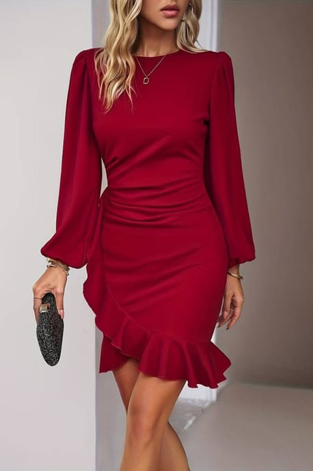 TRENDYOLMİLLA Damen Rot Einfarbig Kurz / Mini Lang Elegant/Abend Bodycon Kleider - Image 2