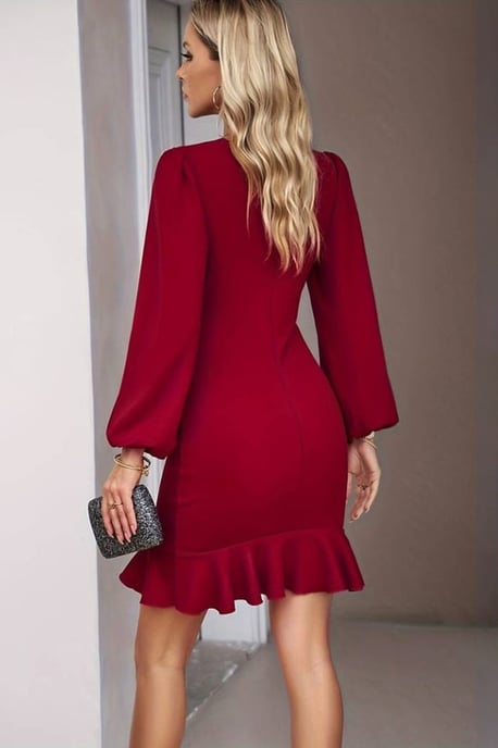 TRENDYOLMİLLA Damen Rot Einfarbig Kurz / Mini Lang Elegant/Abend Bodycon Kleider - Image 3