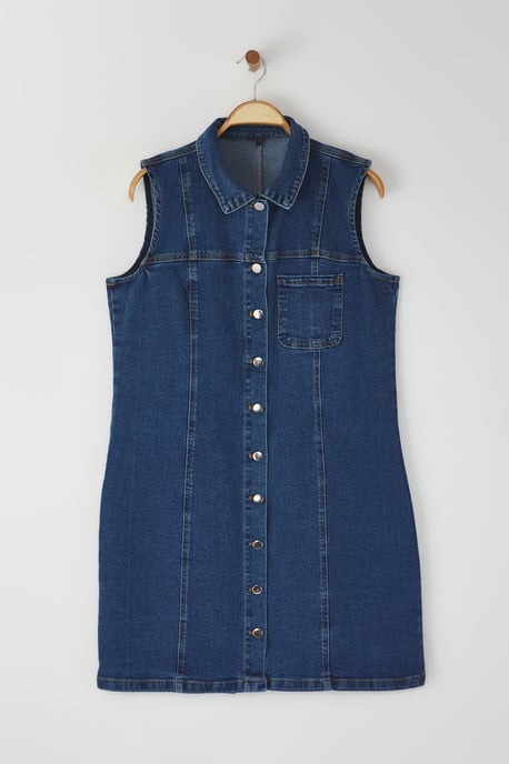 Trendyol Curve Damen Blau Einfarbig Kurz / Mini Ärmellos Casual Gerade Große Größen Kleid - Image 5
