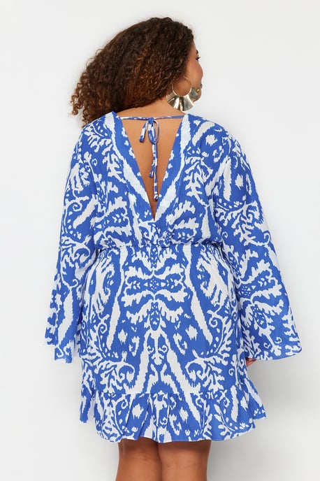 Trendyol Curve Ethno‑gemustertes Skaterkleid, kurz/mini, Strandlook, große Größen - Blau - Image 4