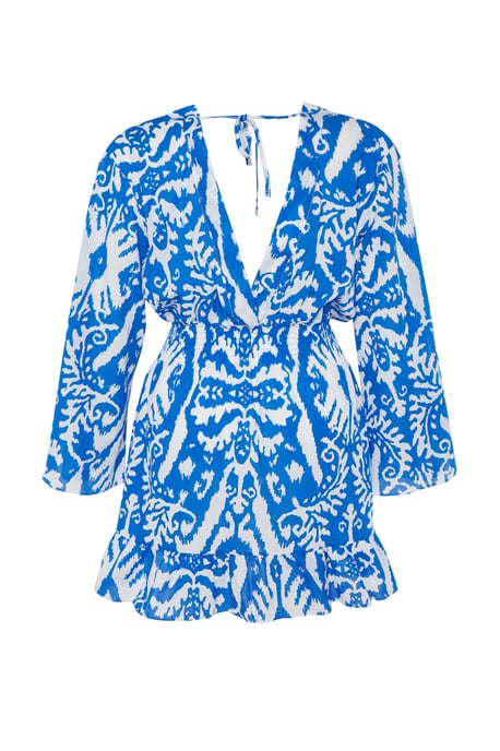 Trendyol Curve Ethno‑gemustertes Skaterkleid, kurz/mini, Strandlook, große Größen - Blau - Image 5