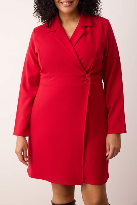 Trendyol Curve Damen Rot Einfarbig Kurz / Mini Lang Business Blazer Kleid Große Größen Kleid - Image 2