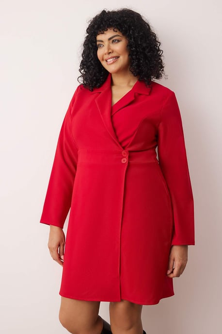 Trendyol Curve Damen Rot Einfarbig Kurz / Mini Lang Business Blazer Kleid Große Größen Kleid - Image 6
