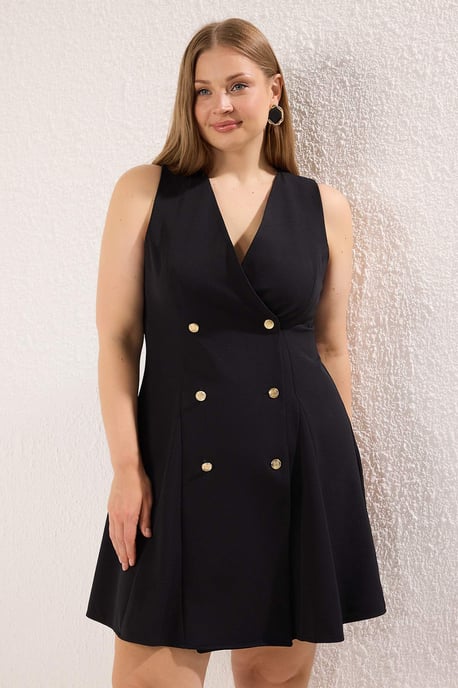 Trendyol Curve Damen Schwarz Einfarbig Kurz / Mini Ärmellos Business Blazer Kleid Große Größen Kleid - Image 6