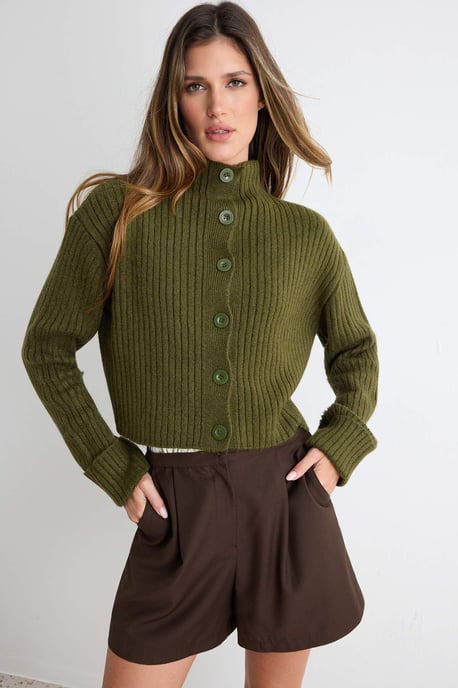 Trendyol Einfarbiger, langer lockerer Cardigan für Damen - Khaki - Image 1