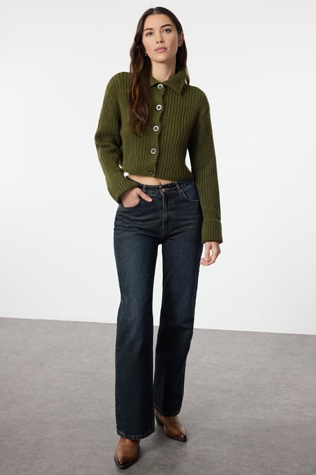 Trendyol Einfarbiger, langer lockerer Cardigan für Damen - Khaki - Image 5