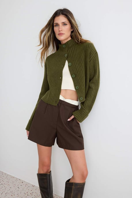 Trendyol Einfarbiger, langer lockerer Cardigan für Damen - Khaki - Image 6
