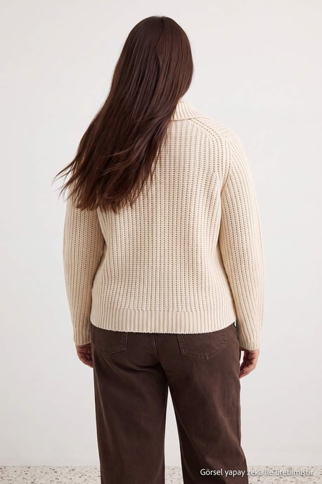 Trendyol Curve Damen Beige Einfarbig Lang Regular Fit Große Größen Cardigans - Image 5